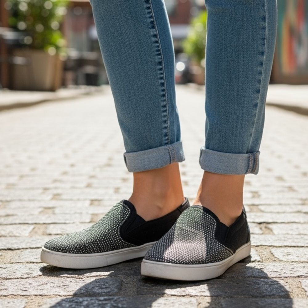 Skechers Black & Silver Sparkly Slide on Sneakers